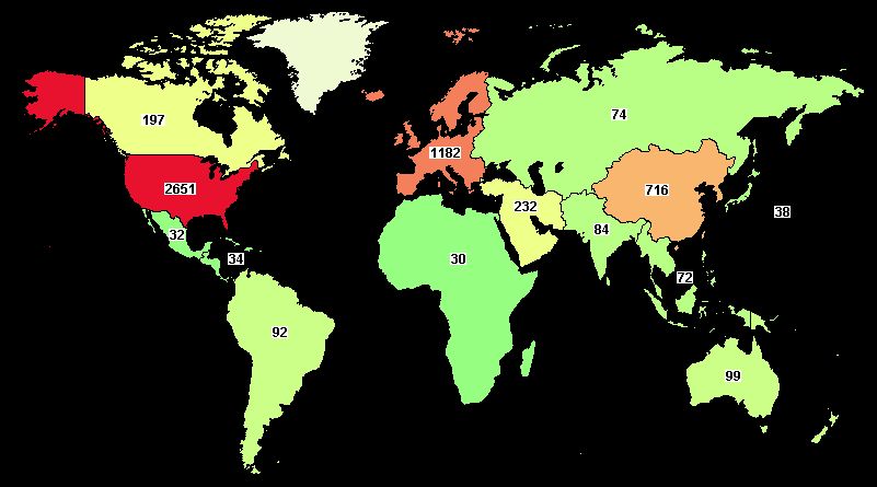 Số lượng các thử nghiệm lâm sàng về tế bào gốc tại các vùng trên thế giới