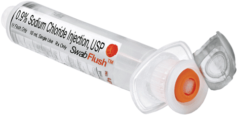 Swabflush Syringe được sử dụng bằng cách tiêm vào ống thông IV theo chỉ dẫn của bác sĩ
