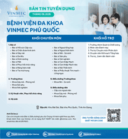 Bệnh viện Đa khoa Vinmec Phú Quốc tuyển dụng nhiều vị trí tháng 9/2025