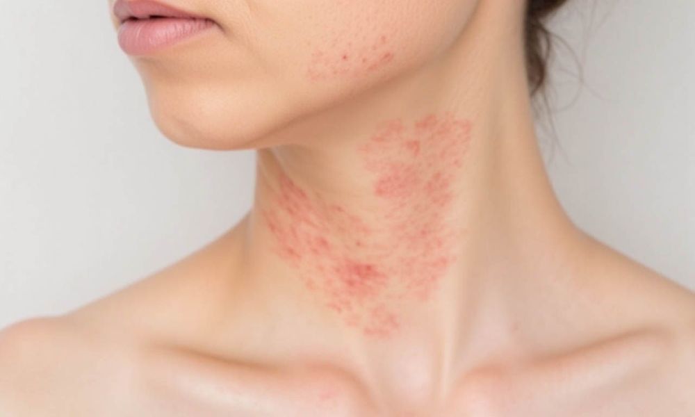 Xuất hiện một số vết mẩn đỏ ở vài khu vực nhất định trên mặt là một trong các dấu hiệu dị ứng khi đắp mặt nạ.