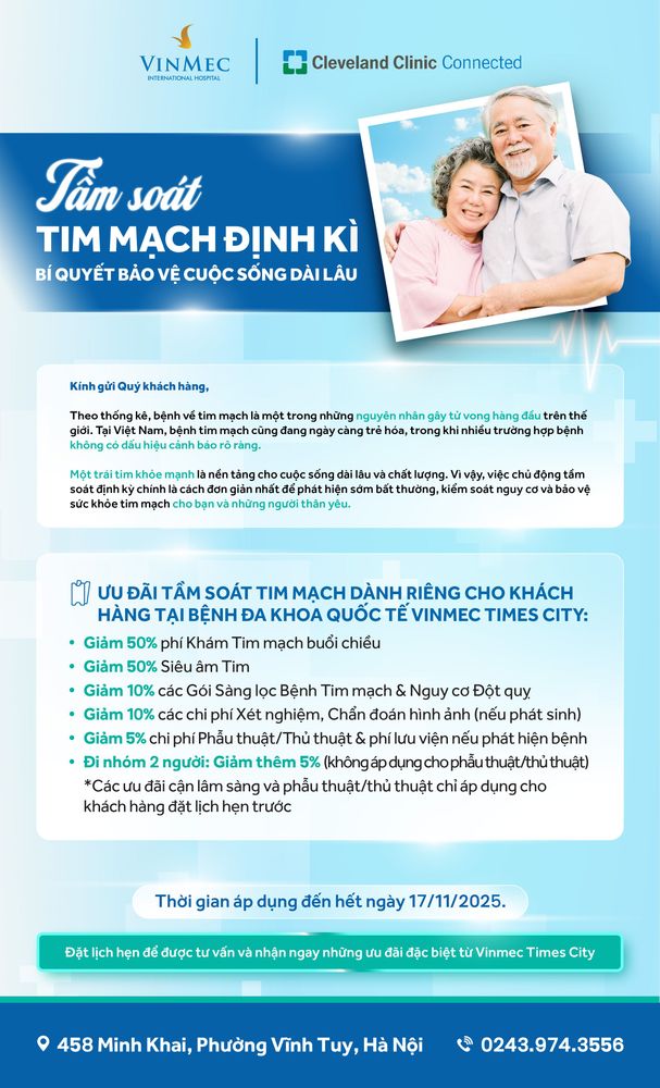 Chương trình tầm soát bệnh lý tim mạch tại Vinmec Times City