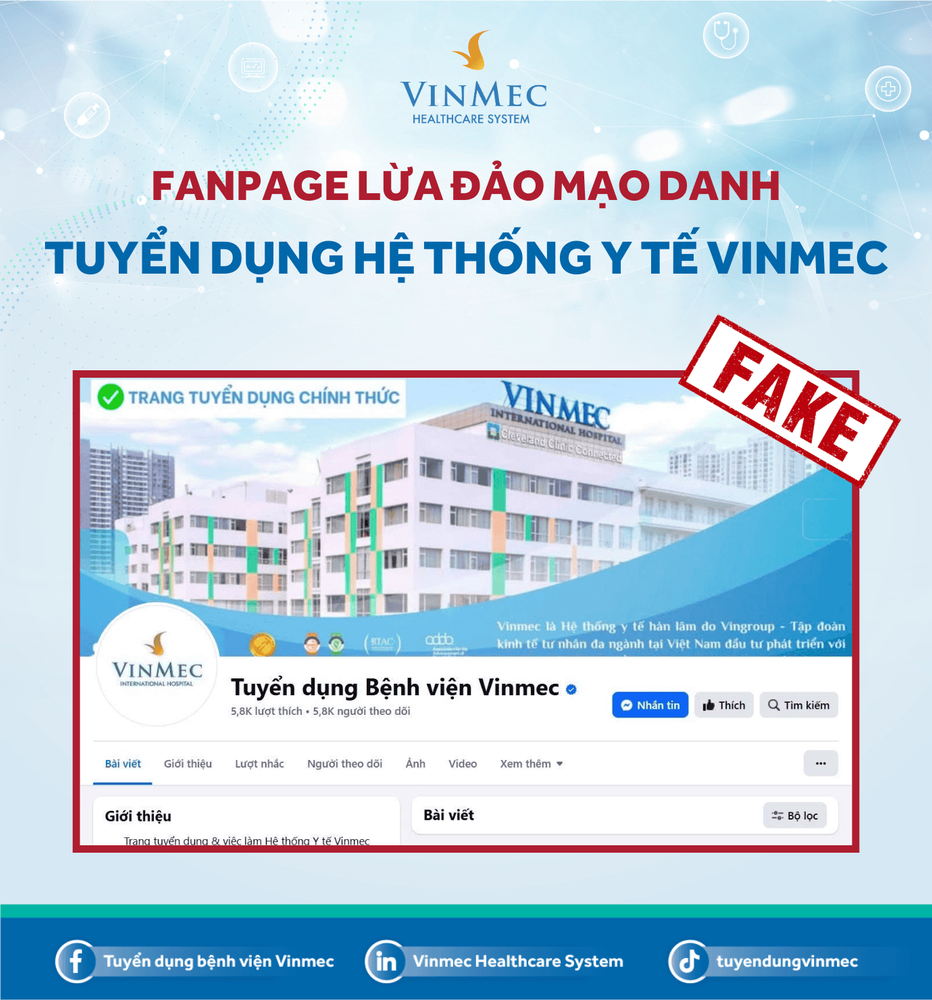 Cảnh báo tình trạng mạo danh Tuyển dụng Vinmec