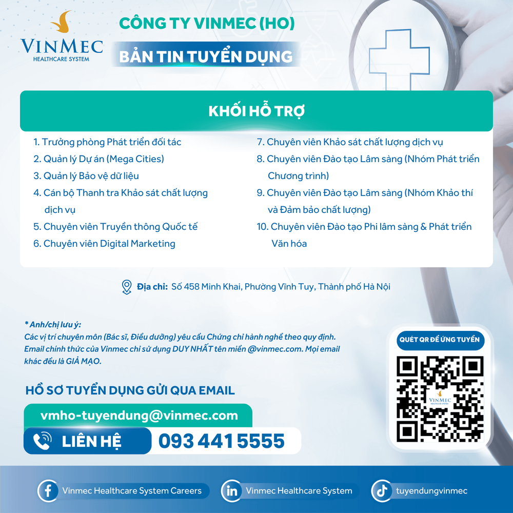 Công ty Vinmec (HO) tuyển dụng nhiều vị trí tháng 12/2025