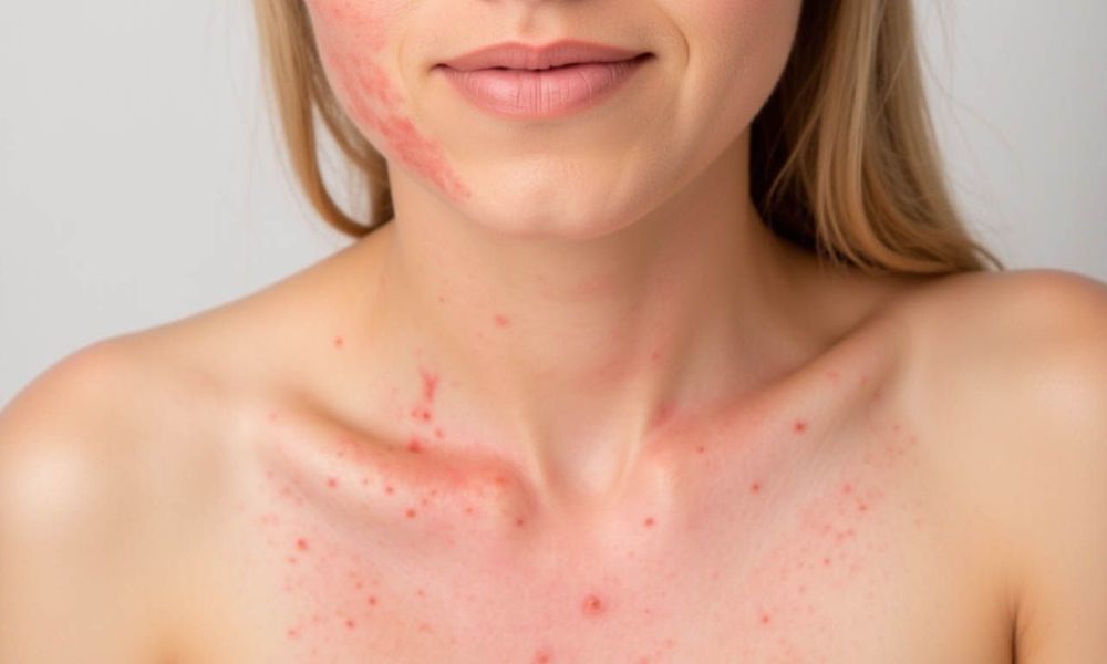 Dị ứng nắng gây nổi ban đỏ.