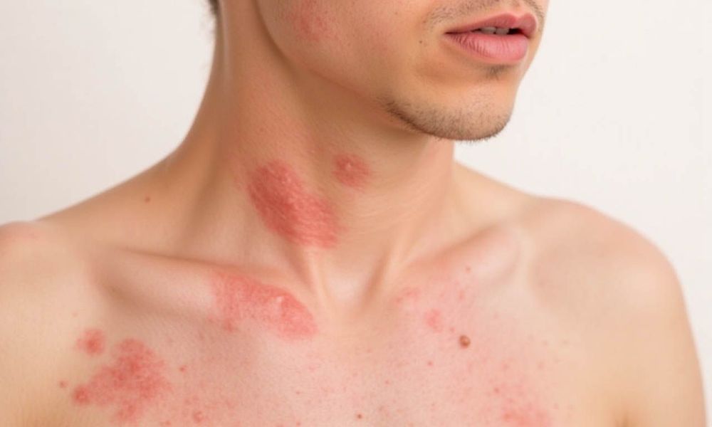 Dị ứng thức ăn có thể xảy ra khi người bệnh tiêu thụ một loại thực phẩm nhất định có chứa chất gây dị ứng như hải sản, trứng.