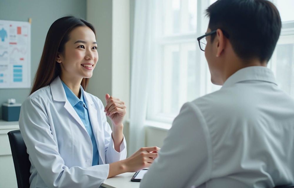Người bệnh đi gặp bác sĩ để có được phương pháp điều trị thoái hóa khớp gối phù hợp.