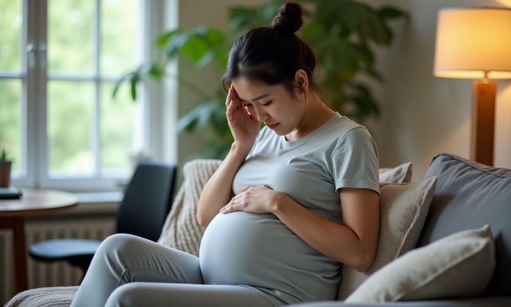 Sự phát triển của thai nhi trong tam cá nguyệt thứ 3 có thể làm thai phụ xuất hiện nhiều triệu chứng khó chịu như thay đổi tâm trạng, lo lắng,...