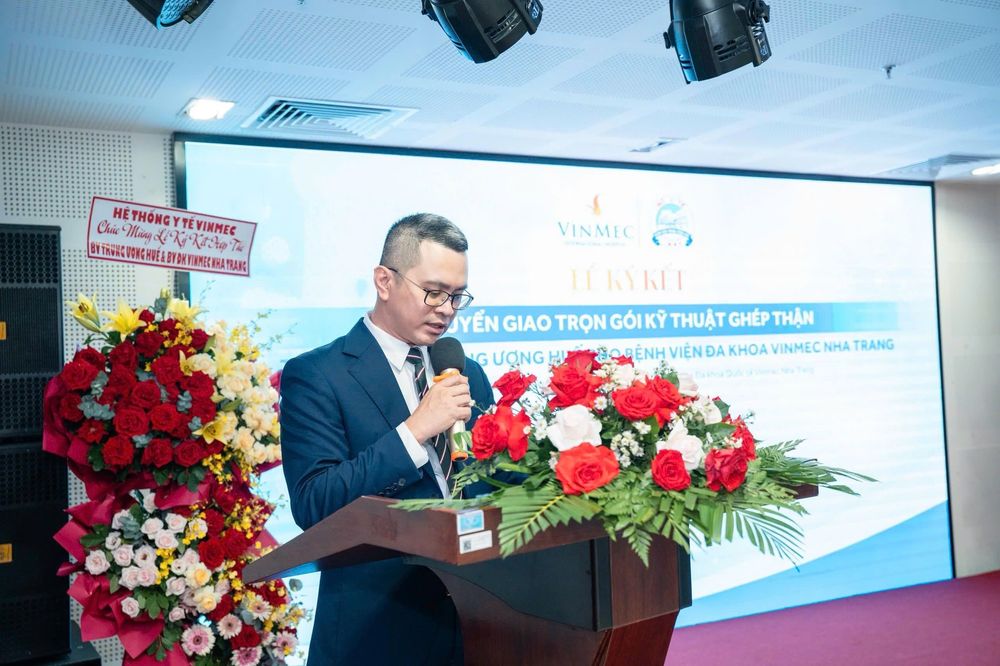 ThS.BS. Phan Quốc Dũng, Giám đốc Bệnh viện Vinmec Nha Trang, phát biểu tại lễ ký kết chuyển giao kỹ thuật ghép thận