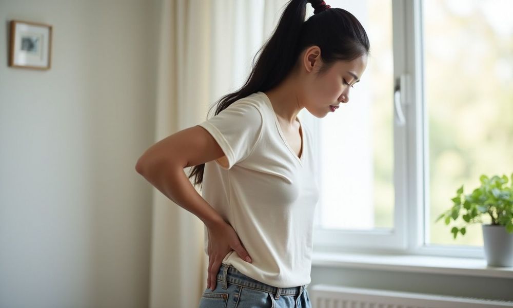Đau lưng dưới cũng là một trong các dấu hiệu của u xơ.