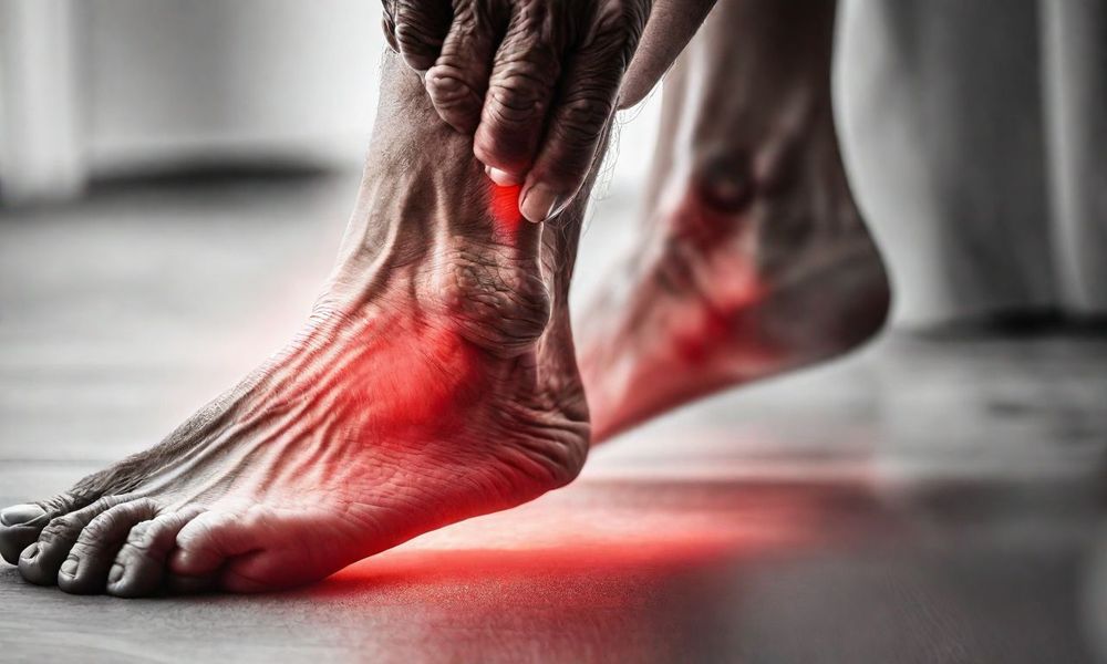 Viêm khớp dạng thấp ở cổ chân và gót chân khiến việc đi lại trở nên khó khăn.