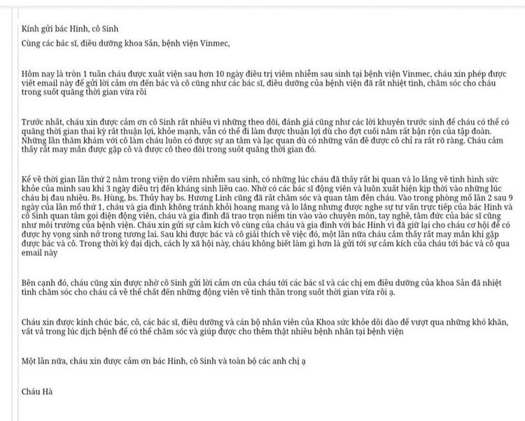 Ms. Trần Thị Thu Hà’s Thank You Letter
